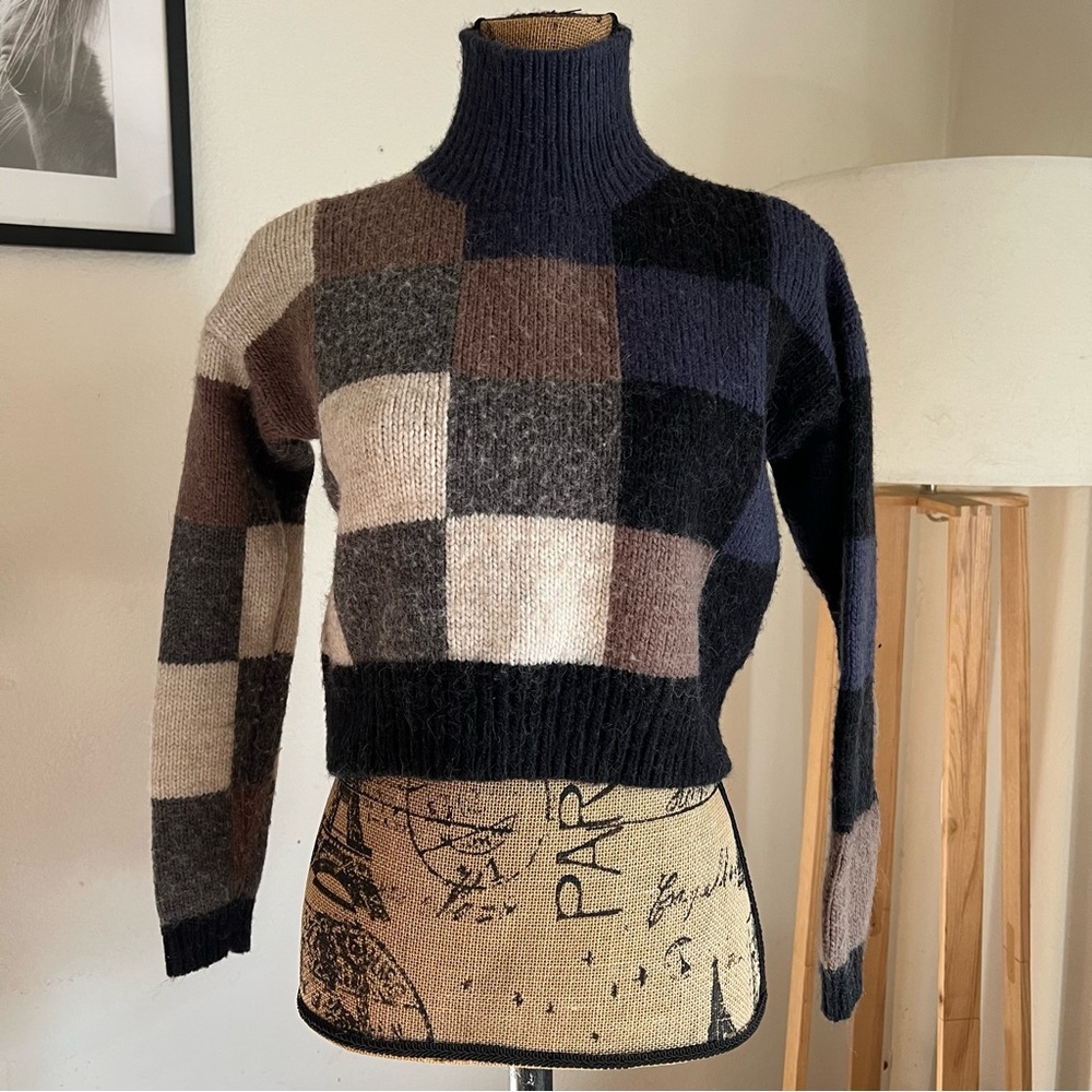 CURRENT/ELLIOTT The Boxy Mock Neck Sweater in Checkered Shades Size 0